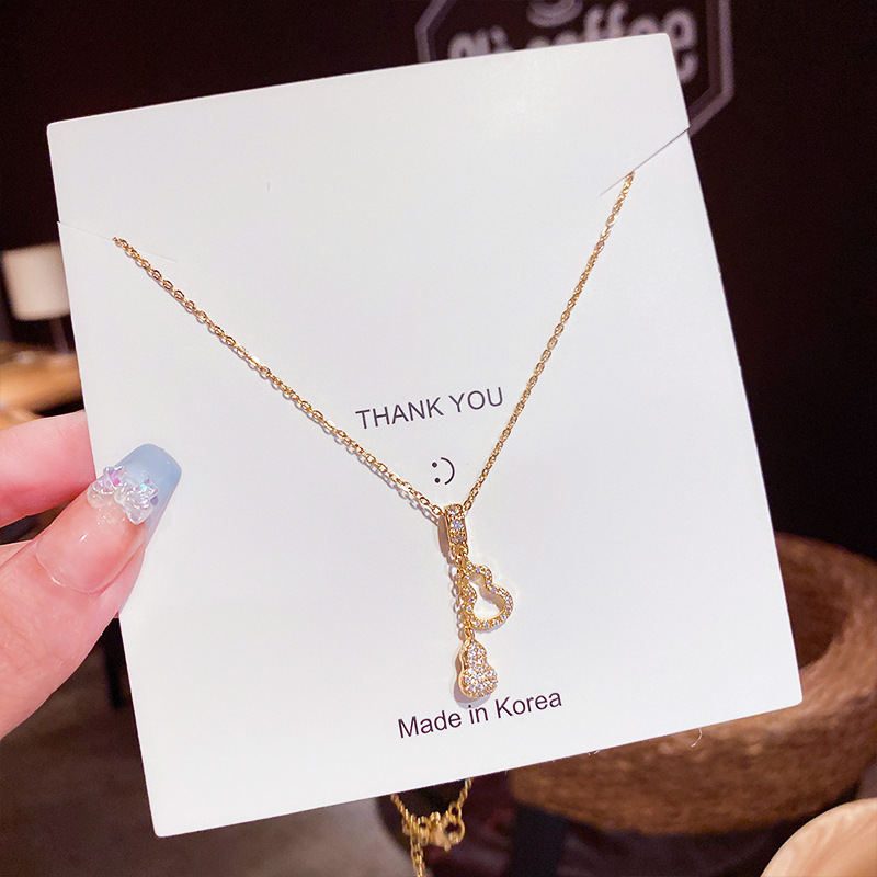 Women's Korean-Style Multi-Layer Gourd Necklace Niche Design Internet Celebrity Vintage Zircon Pendant Sweater Chain Titanium Steel Clavicle Chain