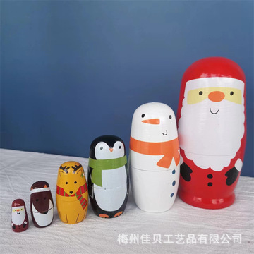 圣诞节装饰礼物圣诞老人套娃6层 叠套娃娃人偶玩具摆件 跨境代发