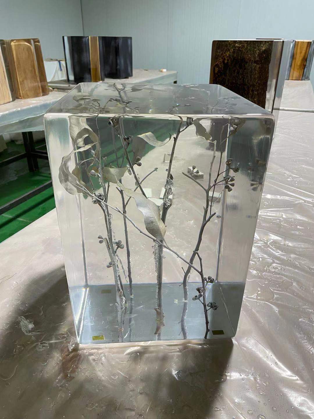 创意水晶透明艺术摆件铂晶墩子树脂墩子酒店别墅样板房坐墩