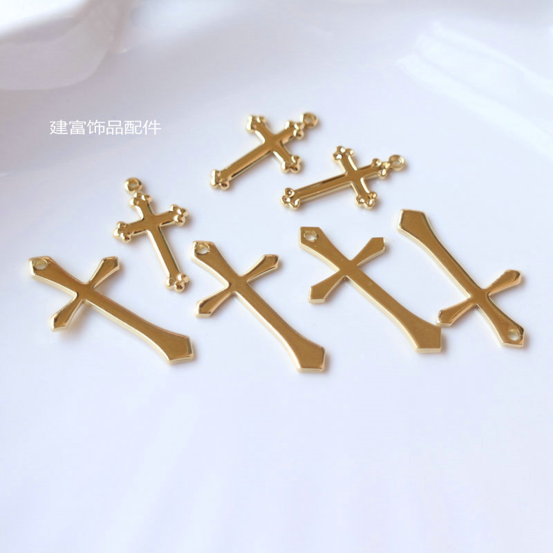 14k金diy配件首饰品保色迷你立体十字架吊坠连接耳环项链手链挂坠