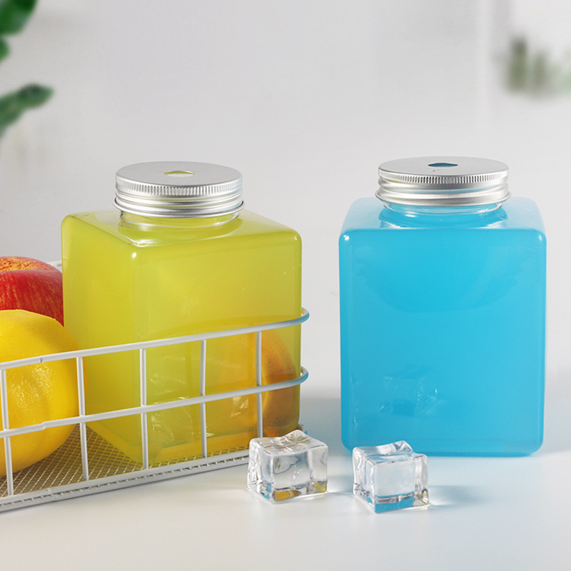 500ml650ml方形饮料瓶广口透明奶茶饮料瓶子食品级液体包装塑料瓶-阿