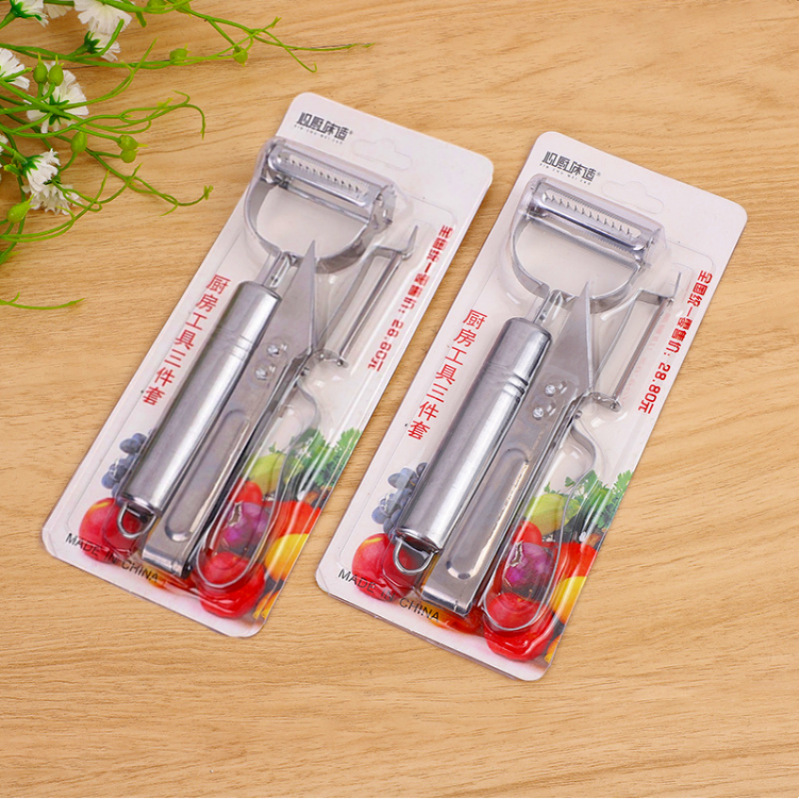 Multifunctional Paring Knife Stainless Steel Peeler Three-Piece Kitchen Gadget Duck Feather Clip Fruit Knife Tools for Cutting Fruit