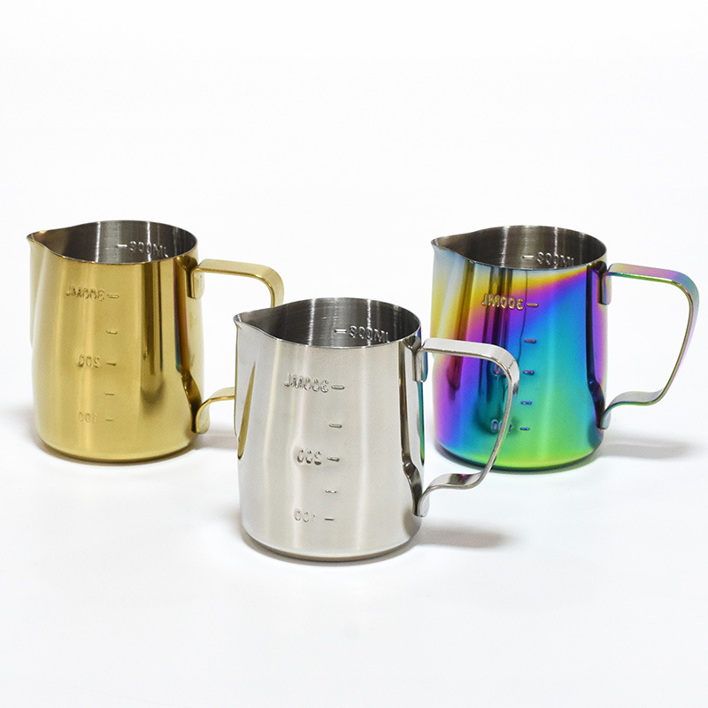 Hz482 Stainless Steel 304 Latte Art Cup Restaurant Daily Color Band Scale Brewing Coffee Latte Latte Art Milk Frothing Cup