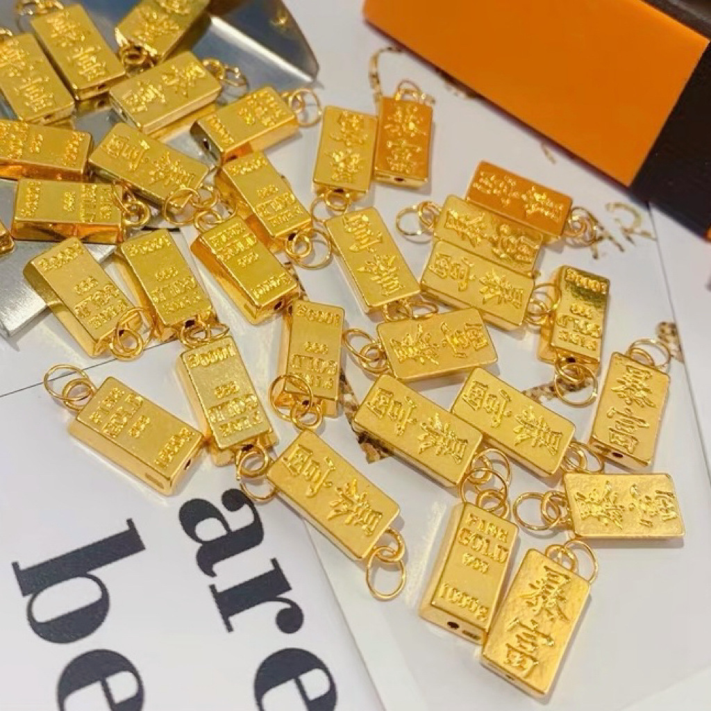 3d黄金999足金暴富小金条吊坠女项链坠子锁骨链套链纯金小金砖批