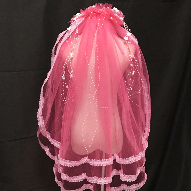 新娘头纱三层80年代90年代婚礼派对港风婚纱拍照网红蝴蝶结珍珠纱