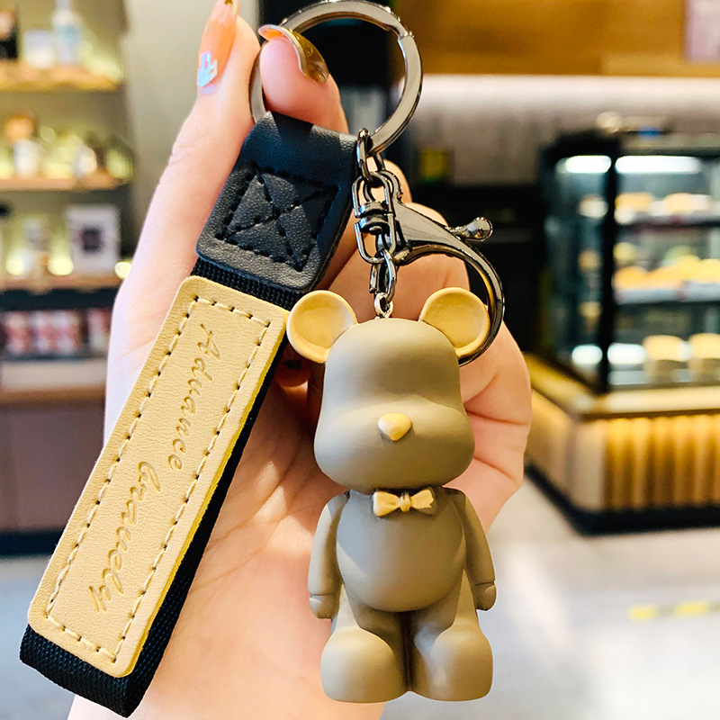 Nordic Bow Tie Bear Keychain Creative Cute Bear Violent Bear Pendant Car Ring Couple Schoolbag Ornaments Wholesale