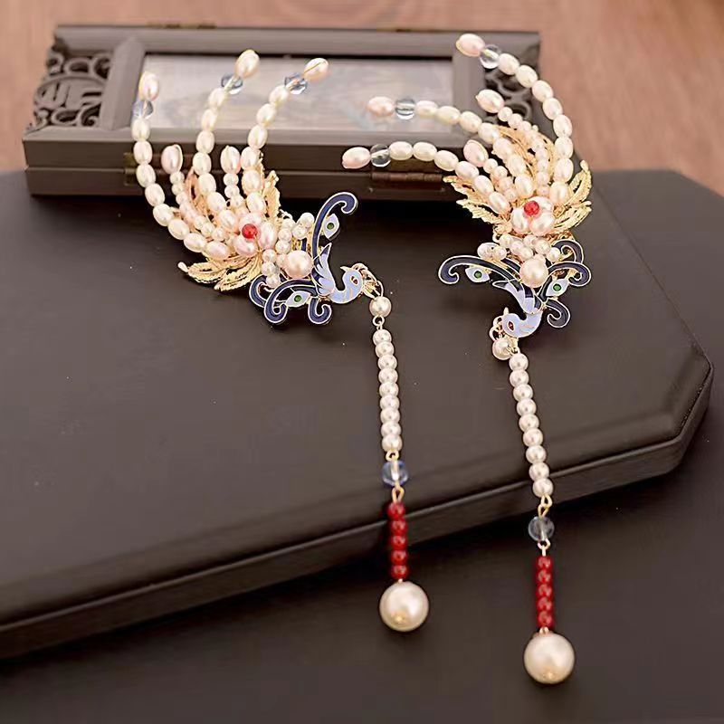 汉服发饰流苏珍珠凤凰头饰发钗喜鹊新娘古装配饰-阿里巴巴