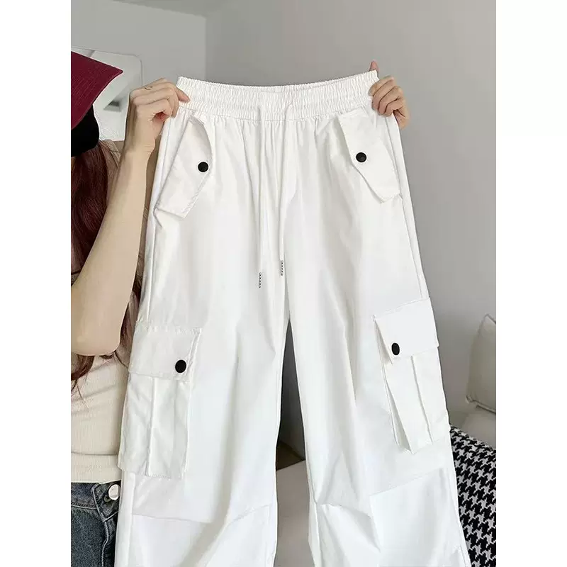 白色工装裤女春秋新款美式高腰窄版阔腿卫裤小个子伞兵登山运动裤
