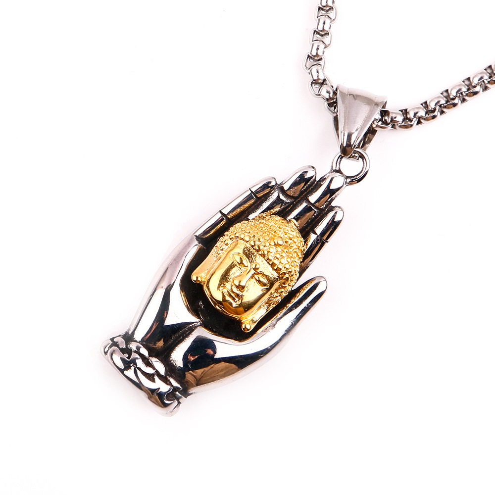 跨境外贸饰品批发复古国潮风掌心大日如来佛男士街头钛钢吊坠挂件