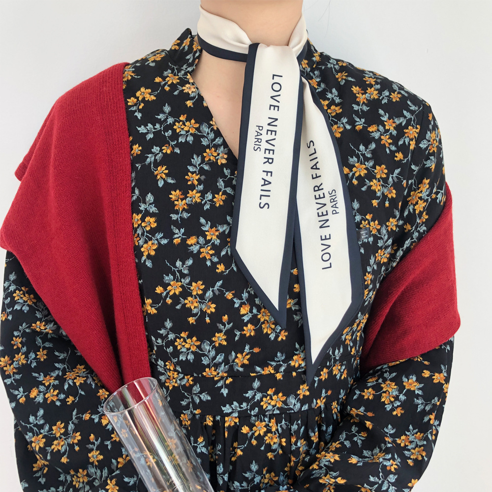 沉迷于爱法式简约飘带 时尚气质款细窄长条领巾春秋搭配丝巾-阿里巴巴