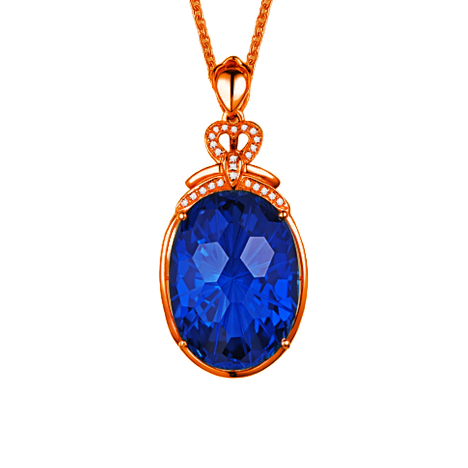 欧美风格天然伦敦蓝托帕石吊坠 镀18k金镶嵌彩宝甄选钻石吊坠