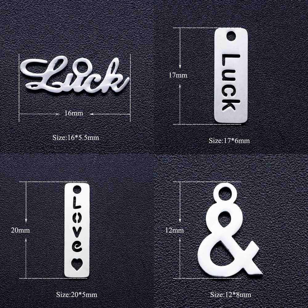 欧美跨境热销柒牧全抛光钛钢平面luck符号小吊坠项链手链配件