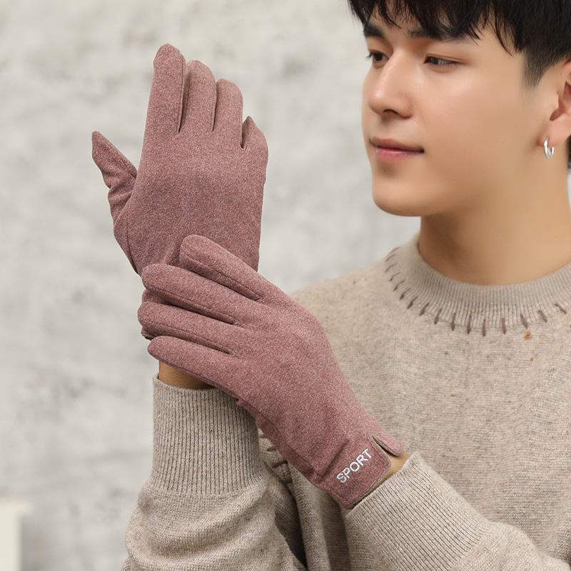 男生帅气手套骑摩托车行冬季保暖潮流防风加绒加厚时尚德绒全指套