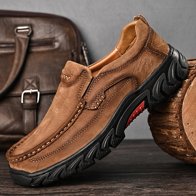 外贸出口意大利大牌原单撤柜高档头层牛皮爸爸鞋男防滑户外大头鞋