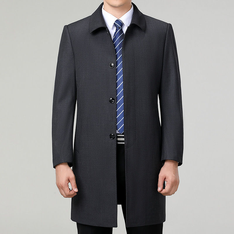 梦特桑2024秋冬季羊毛风衣外套男中长款中老年爸爸男装商务休闲衣