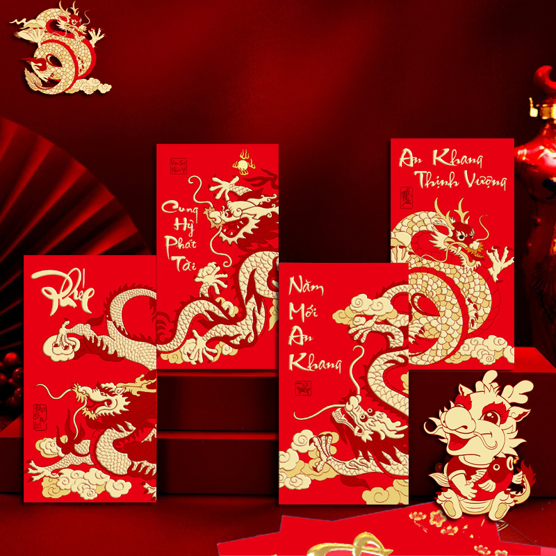 Flower Season Red Envelope Manufacturer Dragon Year Vietnamese New Year Lucky Money Envelope Traditional Lucky Plum Blossom Red Pocket for Lucky Money Wholesale