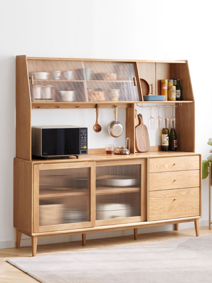 厂家直销北欧全实木餐边柜一体高柜家用现代简约储物柜橡木茶水柜