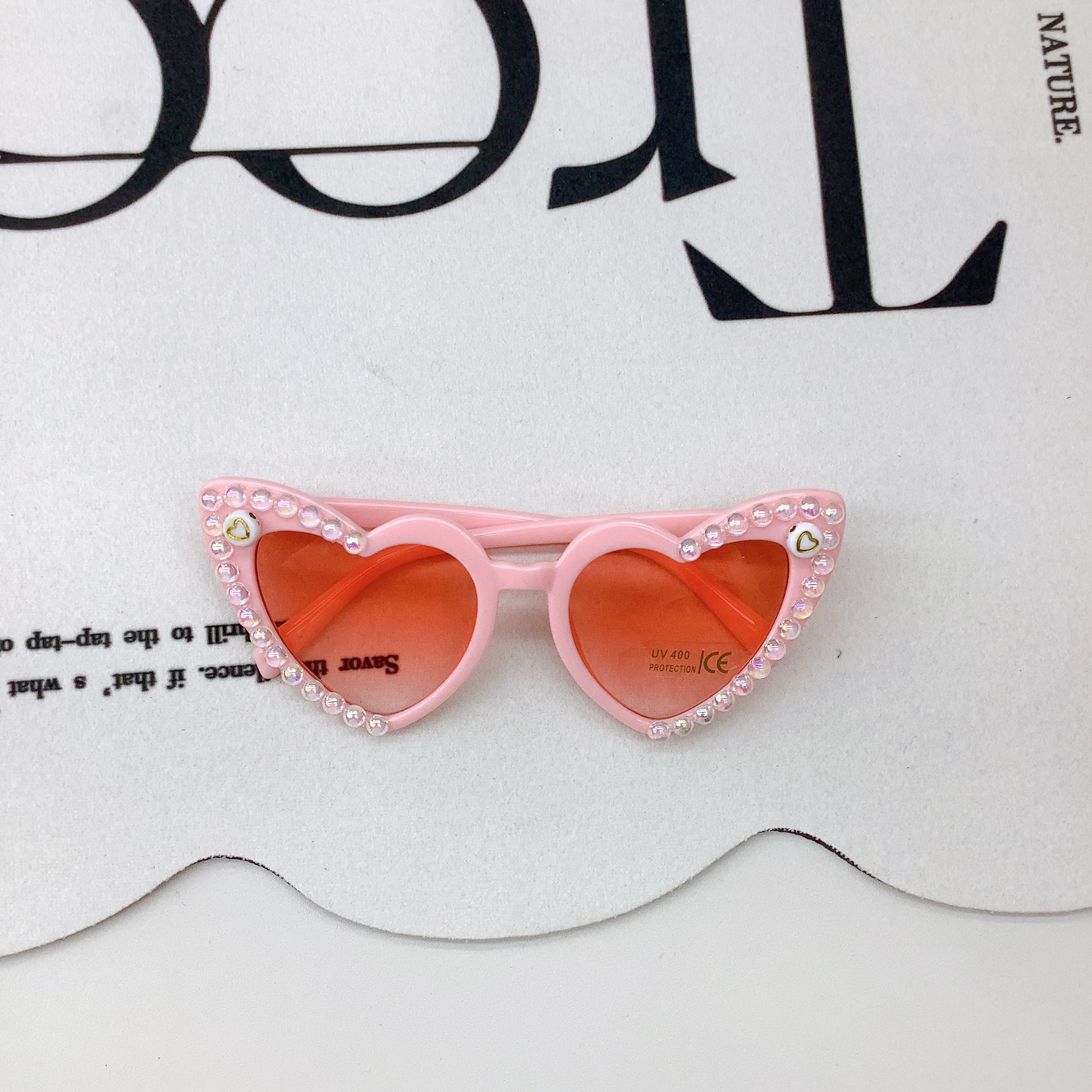 Fashion All-Match Kids Sunglasses Lovely Heart-Shaped DIY Boys' and Girls' Sunglasses UV Protection Sun Protection Glasses Tide