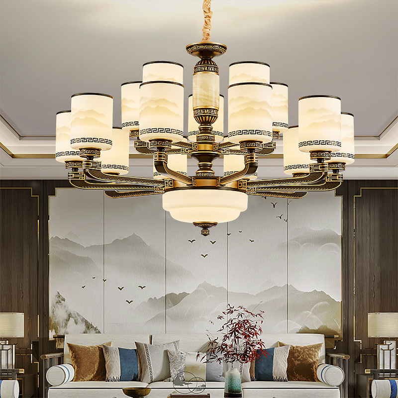 new chinese style jade chandelier lamp in the living room duplex building villa modern minimalist restaurant building middle building hotel lobby lamps