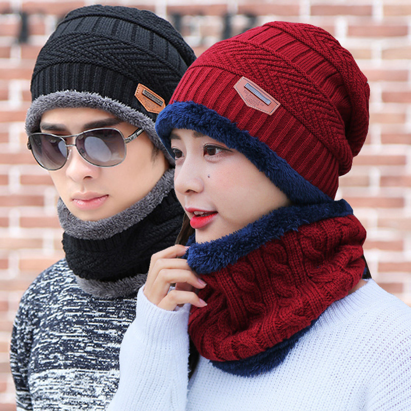 Hat Scarf Set Female Winter Woolen Hat Fleece Pullover Cap Outdoor Windproof Earmuffs Hat Warm Knitted Hat Male