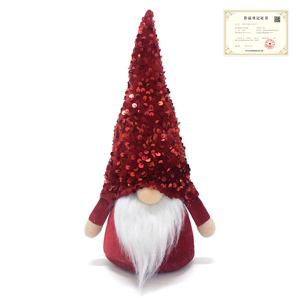 新跨境圣诞公仔无脸娃娃圣诞节布艺侏儒红色亮片鲁道夫摆件装饰品