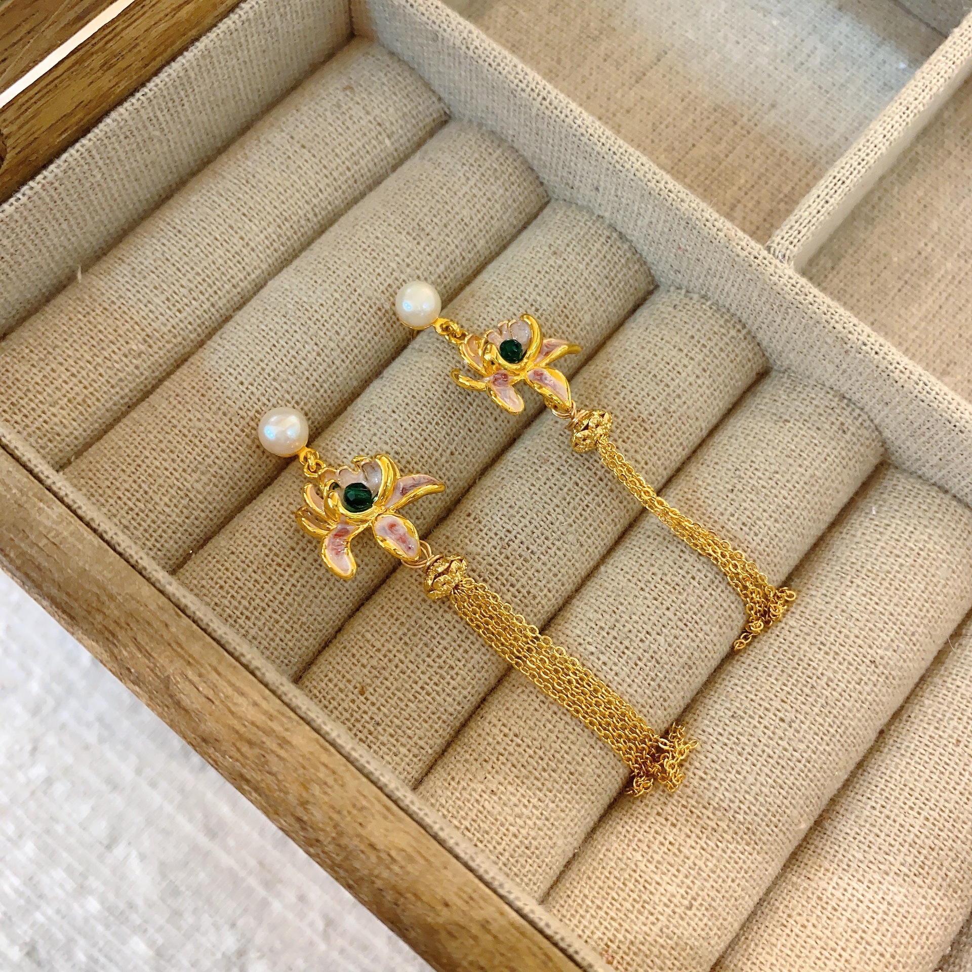 高级夏天长款流苏古风汉服耳坠旗袍耳饰中式 荷花耳环小众设计感