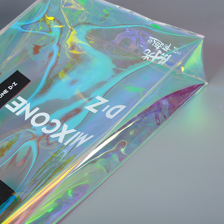 厂家炫彩镭射pvc袋定制logo服装购物袋透明塑料pvc手提袋单肩包