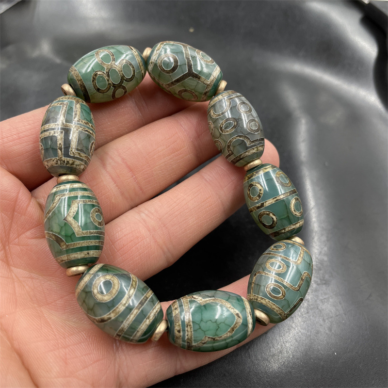 平价玉器 绿色天珠玛瑙手链 一眼至九眼全家福天珠玛瑙手串天珠阵