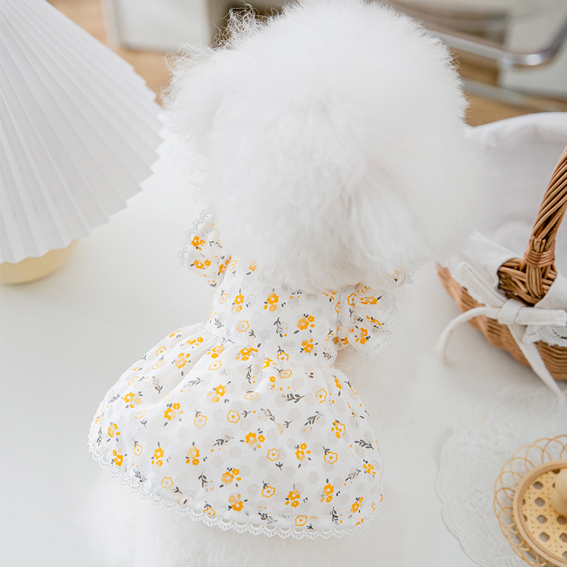 Spring and Summer Puppy Dog Fresh Cutout Floral Dress Small and Medium-Sized Dogs Cat Two-Leg Skirt Pet Dog Clothes