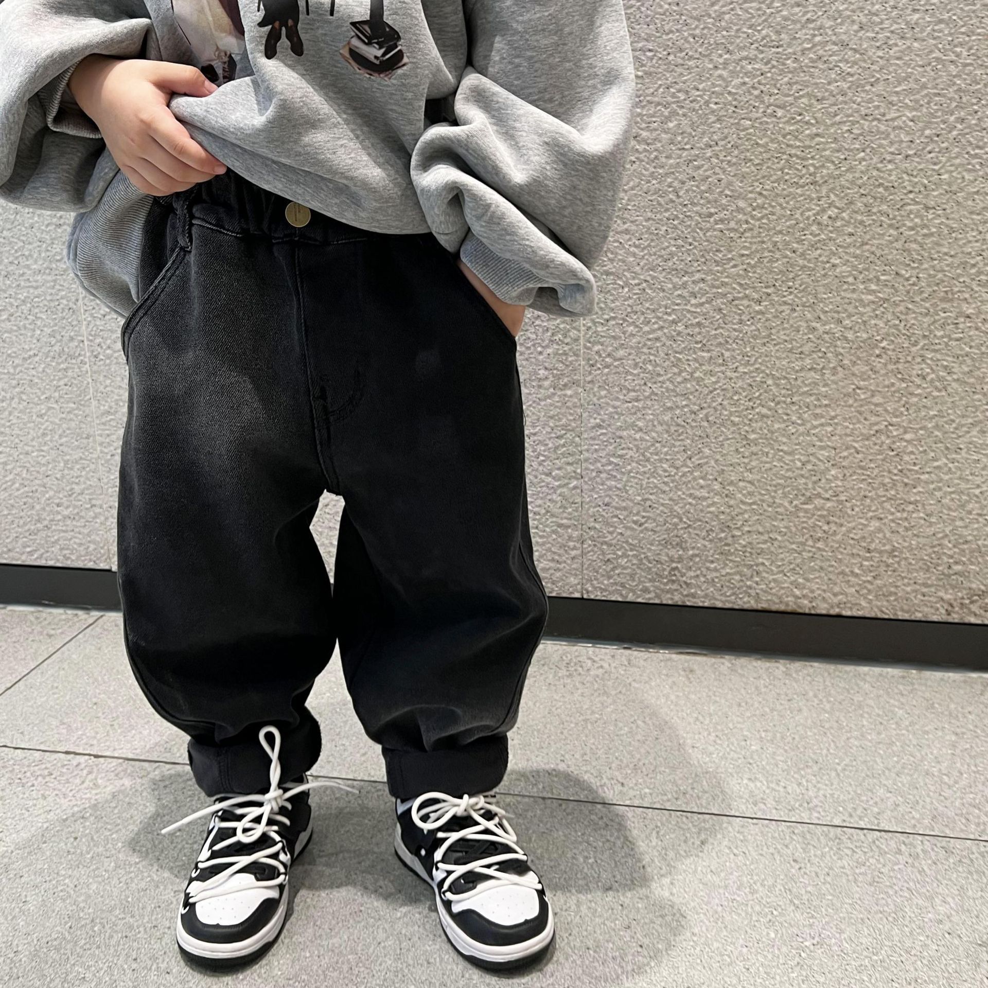 Tairu 2023 Winter New Boys and Girls Korean Style Velvet Padded All-Matching Casual Jeans Baby Thick Trousers Fashion