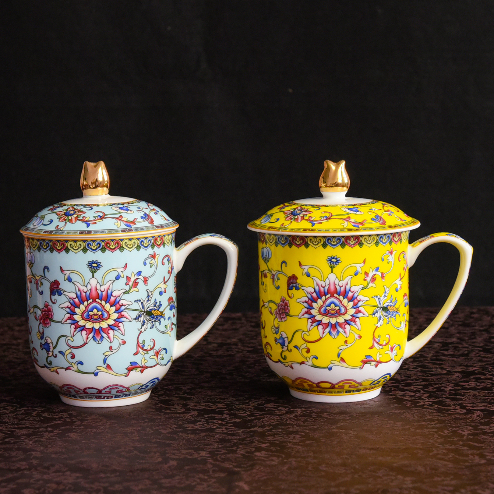 景德镇批发可印logo陶瓷茶杯 办公家用水杯珐琅彩骨瓷盖杯牛奶杯