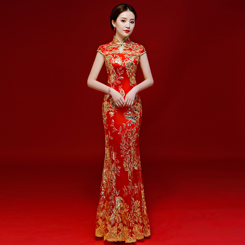 敬酒服旗袍新娘结婚喜婆婆婚宴装年轻款走秀女冬季婚礼妈妈女