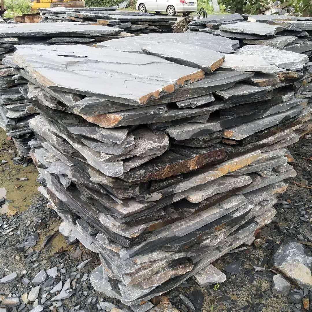 天然青石板碎拼铺路石锈板乱板不规则花园庭院乱石板毛边条人行道