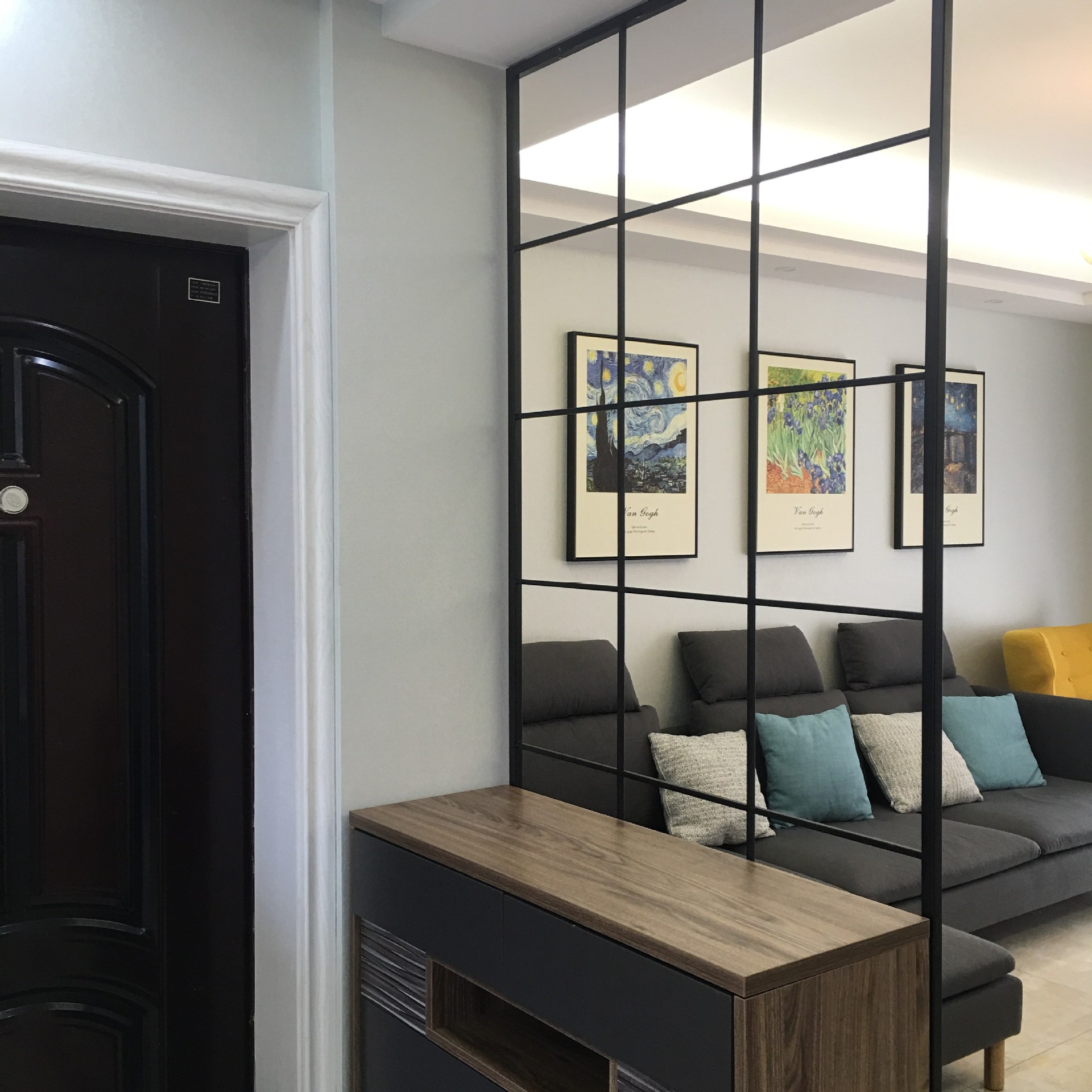 简约铁艺格子屏风隔断客厅镂空玄关工业风创意墙壁装饰展示架