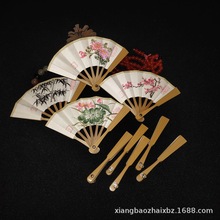 中国风折扇8cm袖珍扇子2.5寸玉竹古风手绘桃花迷你文玩宣纸扇扇子