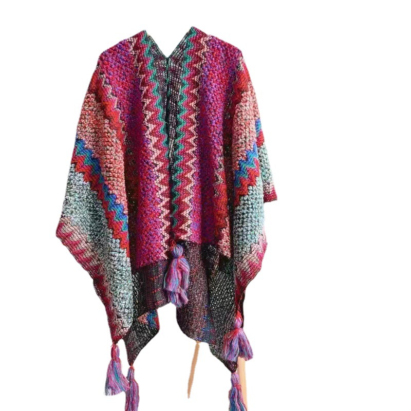 Lijiang Shawl Ethnic Style Xinjiang Tibet Travel Wear Qinghai Yunnan Outer Wear Cape Coat Cloak Scarf for Women