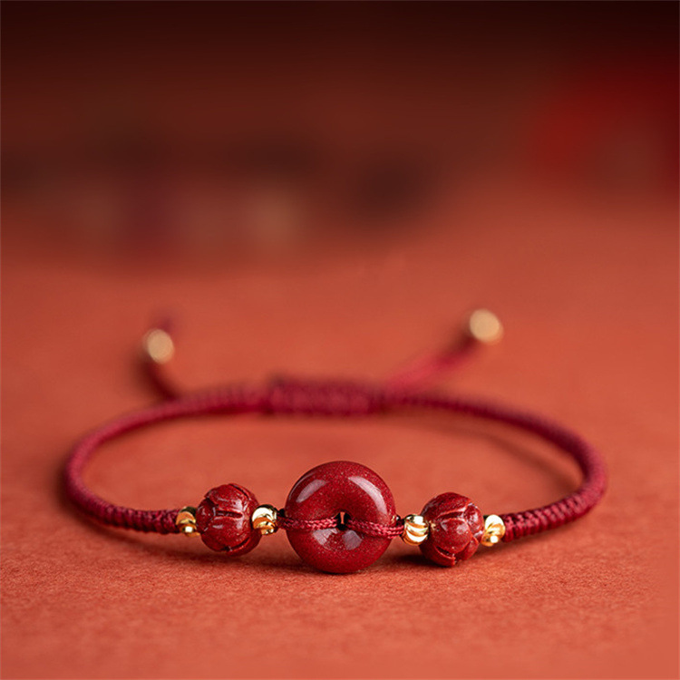 天然朱砂平安扣手链女男儿童款14k包金配件编织小红绳量大从优