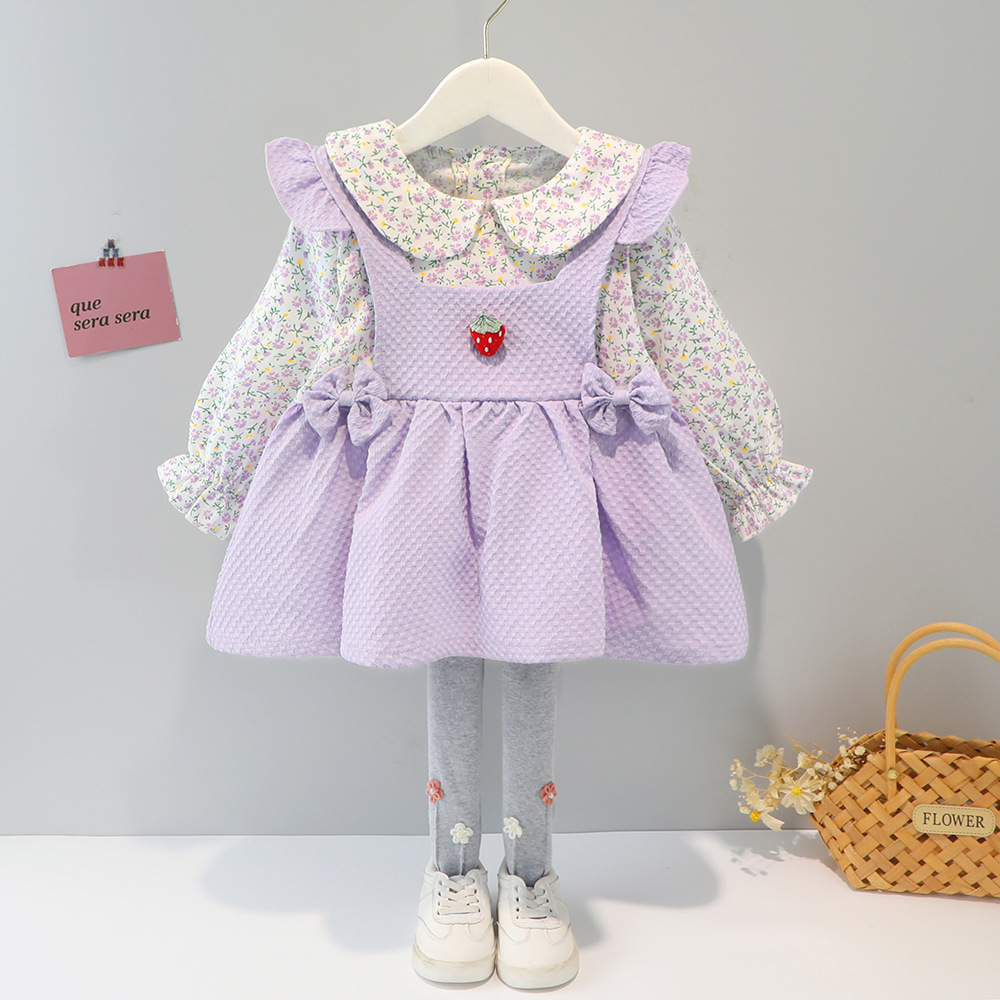 女童装新款小女孩套装2022春装儿童韩版碎花裙子洋气长袖两件套