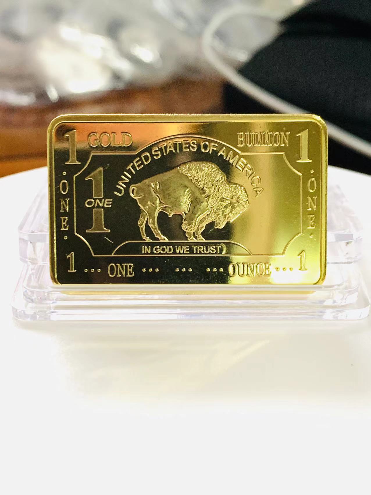 美洲野牛纪念章 999方形金块金条1盎司硬币 金属工艺品纪念徽章