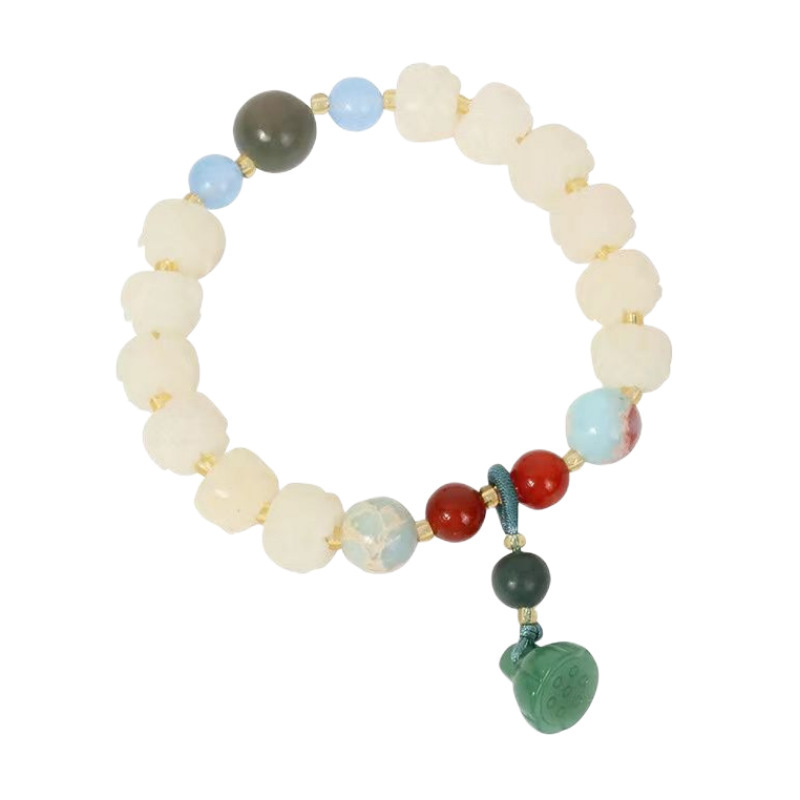 Lotus White Jade Bodhi Bracelet Pumpkin Beads Chinese Style New Source Wholesale Rosary Bracelet