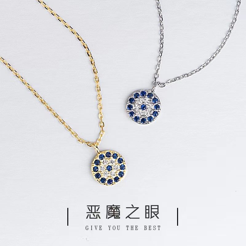 新款潮恶魔之眼项链女土耳其蓝眼睛圆形几何形迷你锁骨链小众设计