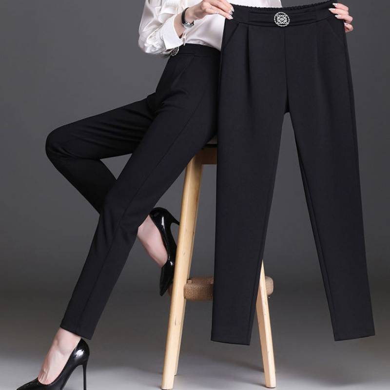 哈伦裤女新款黑色高腰长裤子小脚裤紧身显瘦百搭潮流职业西装长裤