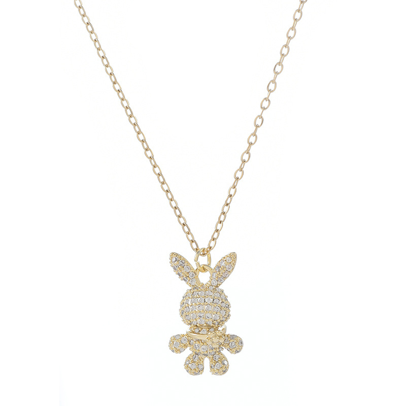 Real Gold Plating Inlaid Zircon Temperament Clavicle Chain Special-Interest Design Full Diamond Bunny Necklace Personal Influencer Necklace Tide