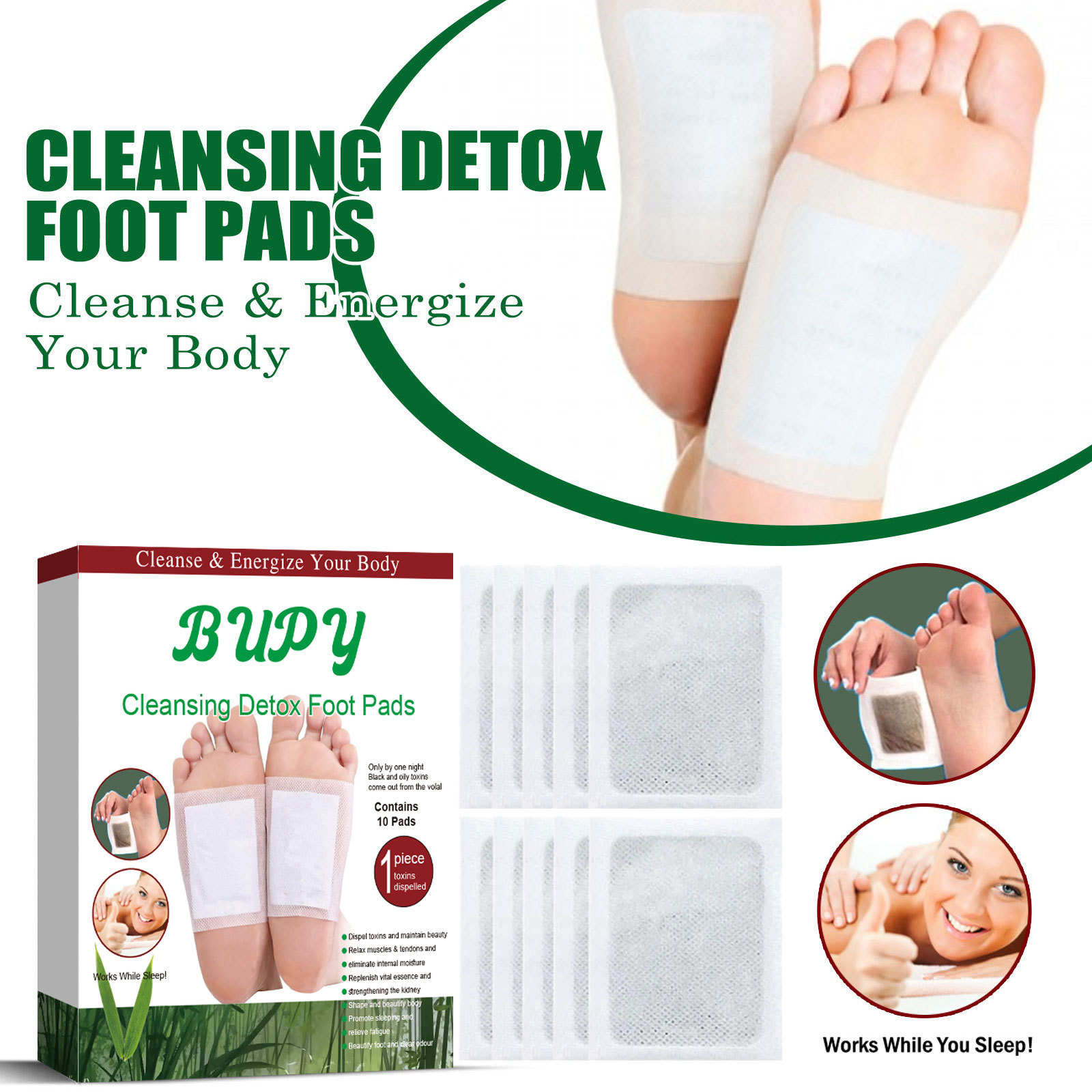 Cross-Border Bupy Bamboo Vinegar Argy Wormwood Foot Patch Improve Sleeping Foot Patch Dehumidifying Cold Foot Massage Foot Care Foot Patch Manufacturer
