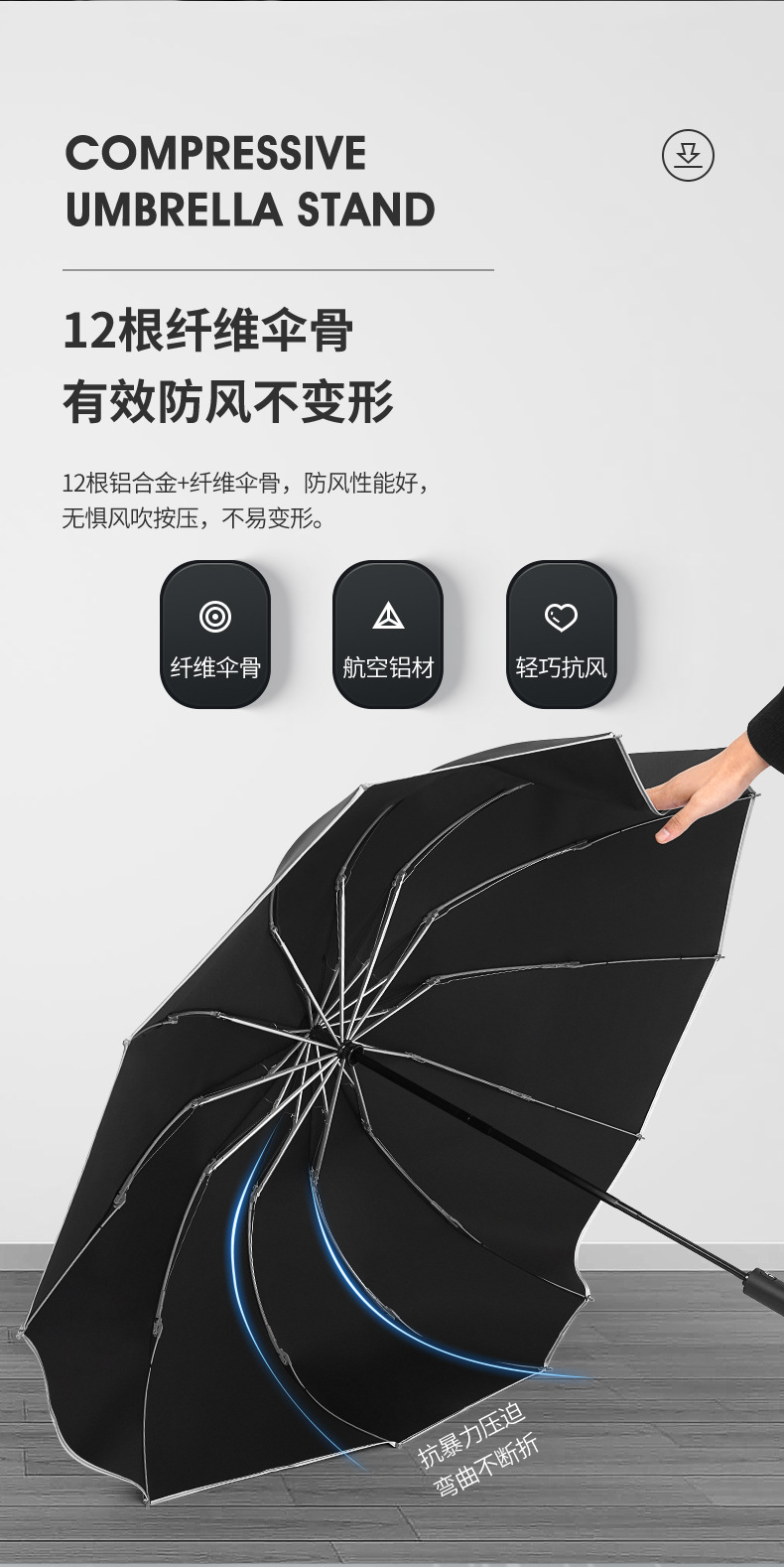 奈洛三折反向自动伞加厚加布防风抗雨安全反光边10骨折叠加大雨伞