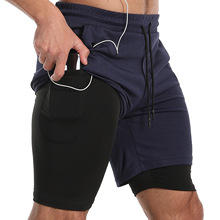 亚马逊美码男夏季新款个性潮流速干休闲健身运动短裤双层五分裤