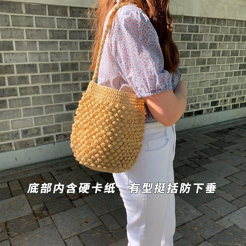 法式编织包女夏手工手织包包单肩草编藤编草包海边度假水桶包玖弈