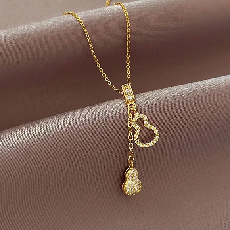 批发双葫芦项链 福禄流苏项链小众设计吊坠锁骨链抖音直播同款