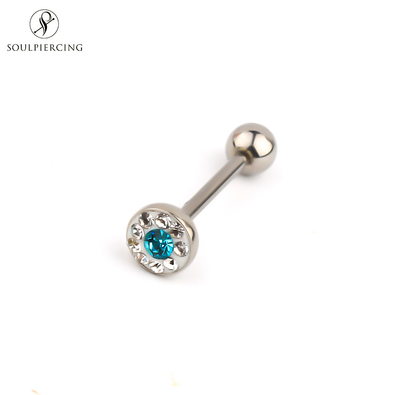 Stainless Steel Diamond-Embedded Tongue Pin Barbell Tongue Ring Body Piercing Ring Best Seller in Europe and America Titanium Steel Cross-Border Hot Girl Multi-Color