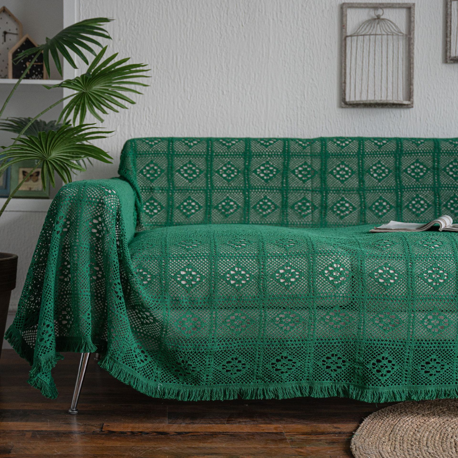 Sofa Towel Multi-Functional Cover Towel American Country Cotton Thread Hollow Retro Green Company Direct Supply